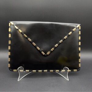 Pratesi Italy Leather Clutch Made In Italy Black Gold Hardware Excellent Cond